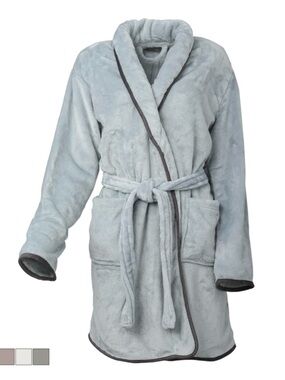 Ardour Pipe Hem Velvet Robe Bluish Gray one size with pockets and belt